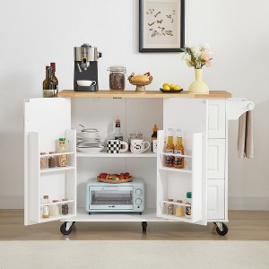 PAGED 54 inch Portable Wooden Dining Room Cabinet Large Capacity with 3 drawers Drop-Leaf Table Spice Rack & Towel Rack for Small Spaces - 1 of 4