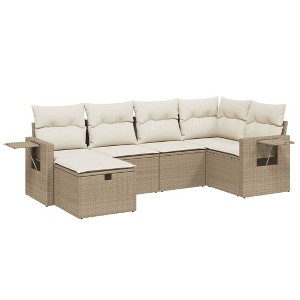vidaXL 6 Piece Patio Sofa Set with Cushions Beige and Cream Poly Rattan - Without Storage - 1 of 4