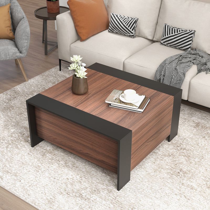Tangkula 36.5” Coffee Table with Sliding Top Square Center Table with Hidden Compartment Extendable Cocktail Tea Table Black & Walnut/Black & Rustic Brown/Black & Gray, 2 of 10
