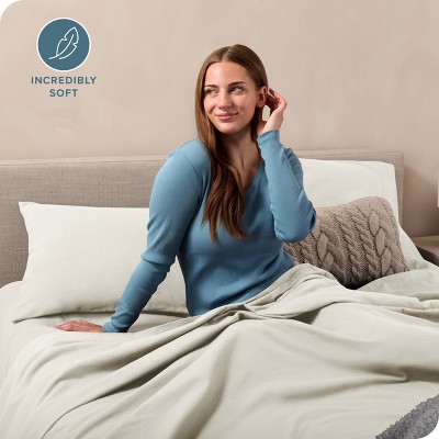 Cream Cotton Flannel Deep Pocket Split King Sheet Set