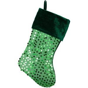 Northlight 20" Shiny Metallic Green Sequined Christmas Stocking with Velveteen Cuff - 1 of 4