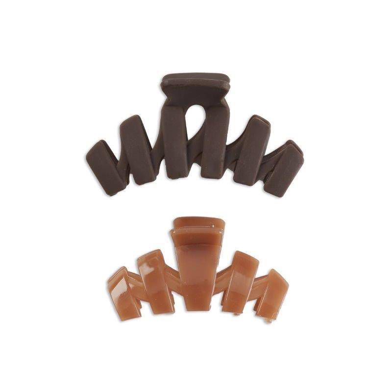 sc&#252;nci Unbreakable Zigzag Plastic Claw Clips - Mixed Finish - Brown/Light Brown - All Hair - 2pcs, 3 of 7