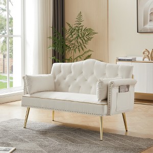 Lycvki Velvet Loveseat Sofa with Metal Legs - 1 of 4
