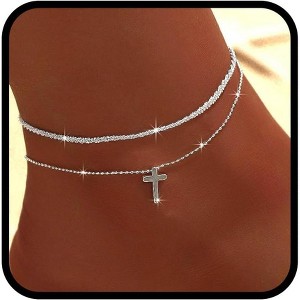 925 Sterling Silver Ankle Bracelets for Women Dainty 14K Gold Plated Anklets Set Waterproof Ankle Chain - 1 of 4