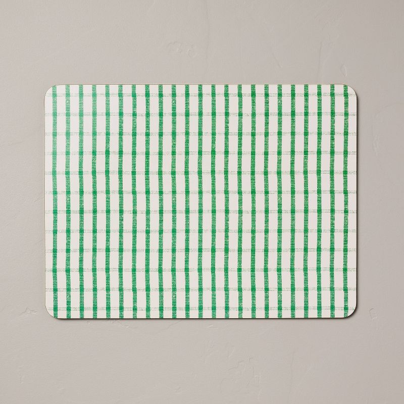Checkered Plaid Wipeable Corkboard Placemat Green/Cream - Hearth &#38; Hand&#8482; with Magnolia, 1 of 5
