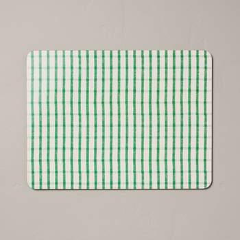 Checkered Plaid Wipeable Corkboard Placemat Green/Cream - Hearth & Hand™ with Magnolia