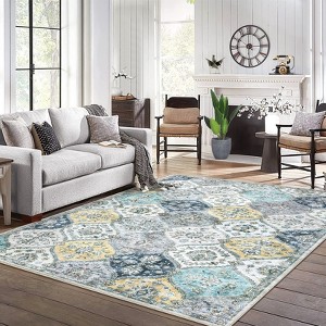 Washable Vintage Oriental Rug Non Slip Low Pile Rug Soft Throw Floor Cover Retro Foldable Indoor Carpet for Living Room Bedroom Playroom Nursery - 1 of 4