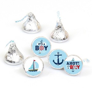 Big Dot of Happiness Ahoy It's a Boy - Nautical Baby Shower Round Candy Sticker Favors - Labels Fits Chocolate Candy (1 sheet of 108) - 1 of 4