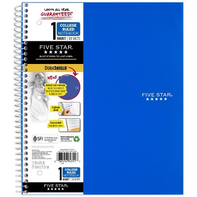 Spiral Notebook 1 Subject College Ruled Anti-Microbial Cobalt Blue - Five Star