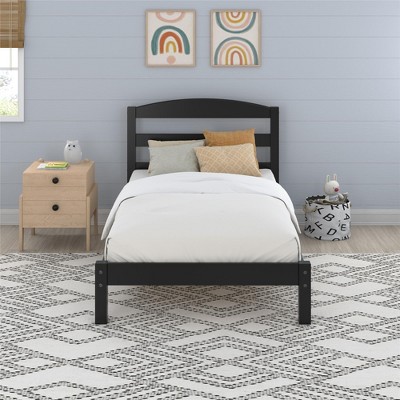 Braylon Minimalist Black Pine Twin Platform Bed with Headboard