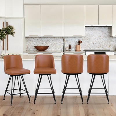 Bekrvio 26" Swivel Counter Height Bar Stools with Back-Faux Leather/Velvet Upholstered, V-Shaped Metal Legs-Modern Counter Stools for Kitchen Island