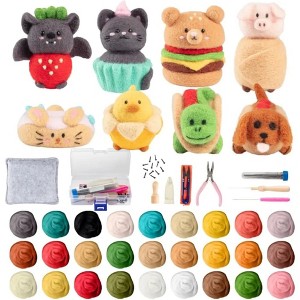DIY Needle Felting Kit w Case- Animal Foodie Friends- Make 8 Adorable Designs- Starter Kit Includes Mat, Wool Felt Tools, Needles, Instructions - 1 of 4