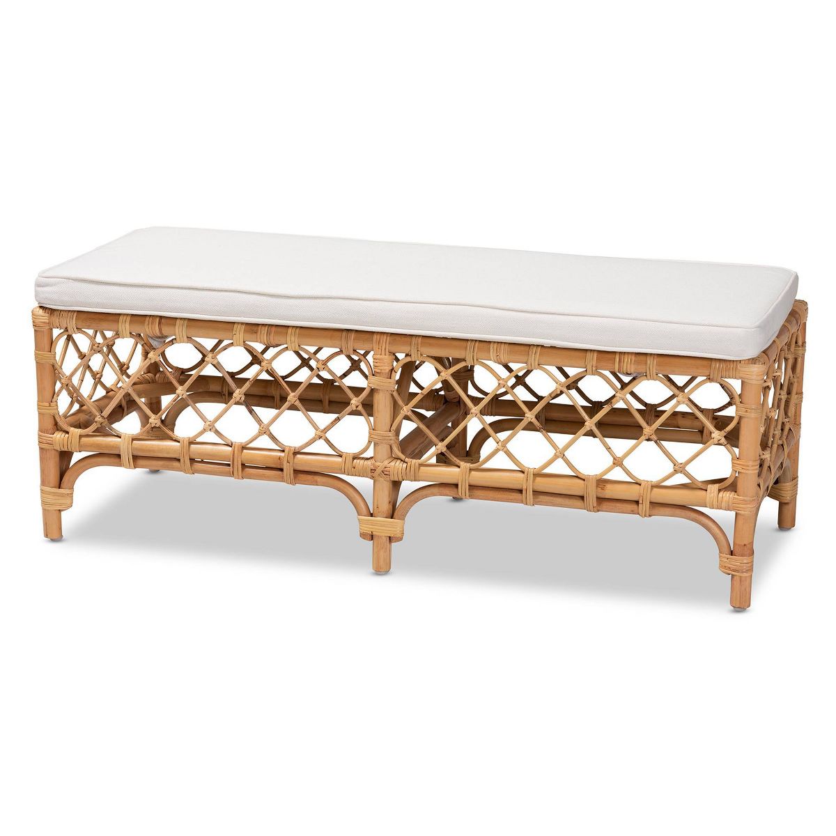 Orchard Fabric Upholstered and Rattan Bench White/Natural - bali & pari - thumbnail 2