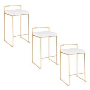 26" Contemporary Stackable Metal Counter Stools with Padded Upholstered Seats (Set of 3) for Kitchen Island or Dining Space - 1 of 4