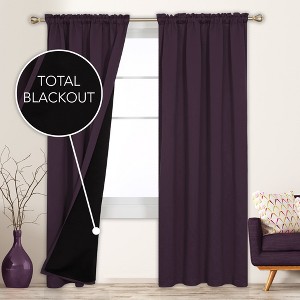 Deconovo ModernLuxury 100% Full BlackOut SatinRodCurtains For LivingRoom or BedRoom 2Panels - 1 of 4