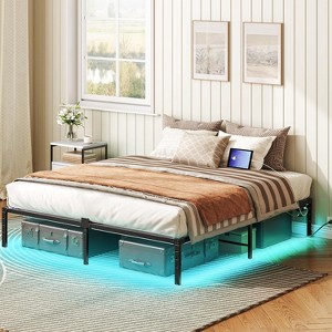Acoinel Platform Bed Frame with LED Lights,Charging Station,King - 1 of 4