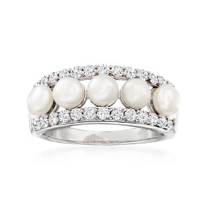 Ross-Simons 4.5mm Cultured Pearl and 1.00 ct. t.w. White Topaz Ring in Sterling Silver - 1 of 4