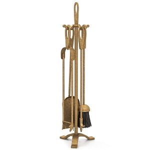 Tangkula 5 Pieces Fireplace Tool Set w/ Poker Tongs Brush Shovel and Stand Handles Antique Copper - 1 of 4