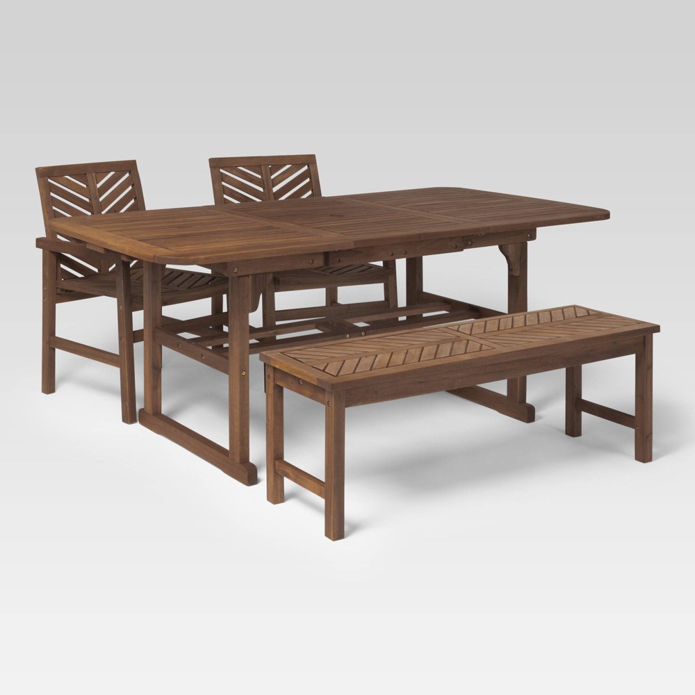 Photos - Garden Furniture 4pc Slatted Extendable Acacia Wood Patio Dining Set - Dark Brown - Saracin