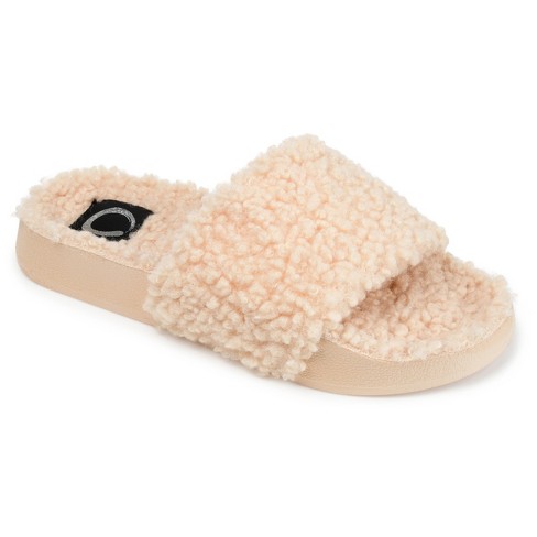 Journee Collection Women's Faux Fur Haimi Slipper Beige 8 : Target