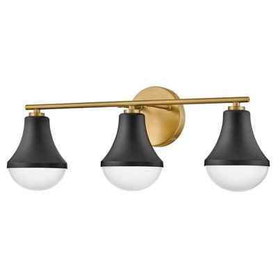 Black and Brass 3-Light Vanity with Opal Glass Shades