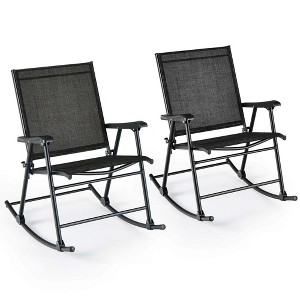 Costway 2 PCS Patio Folding Rocking Chair Heavy-Duty Metal Frame Rockers Outdoor Black/Gray/Brown - 1 of 4