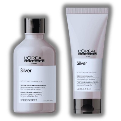 L'Oreal Serie Expert SILVER Neutralizing & Brightening Purple Shampoo (10.1 oz) & Silver Conditioner (6.7 oz) Loreal Duo Set Kit