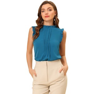 INSPIRE CHIC Women's Ruffled Curved Hem Business Office Vintage Sleeveless Blouse - 1 of 4