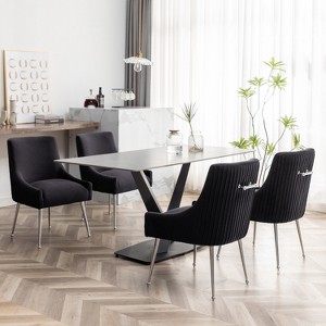 SEYNAR Modern Velvet Pleated Finish Back Dining Chair Set of 4 with Rear Handle - 1 of 4