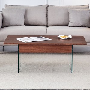 FONTOI Multifunctional Lift Top Coffee Tables with Marble Pattern&Glass Legs&Non-Slip Feet for Living Room Bedroom Office, Dark Brown, - 1 of 4
