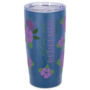 Elanze Designs 20 oz Stainless Steel On the Go Insulated Travel Tumbler With Push Top Lid, You Are Redeemed Blue - 1 of 4