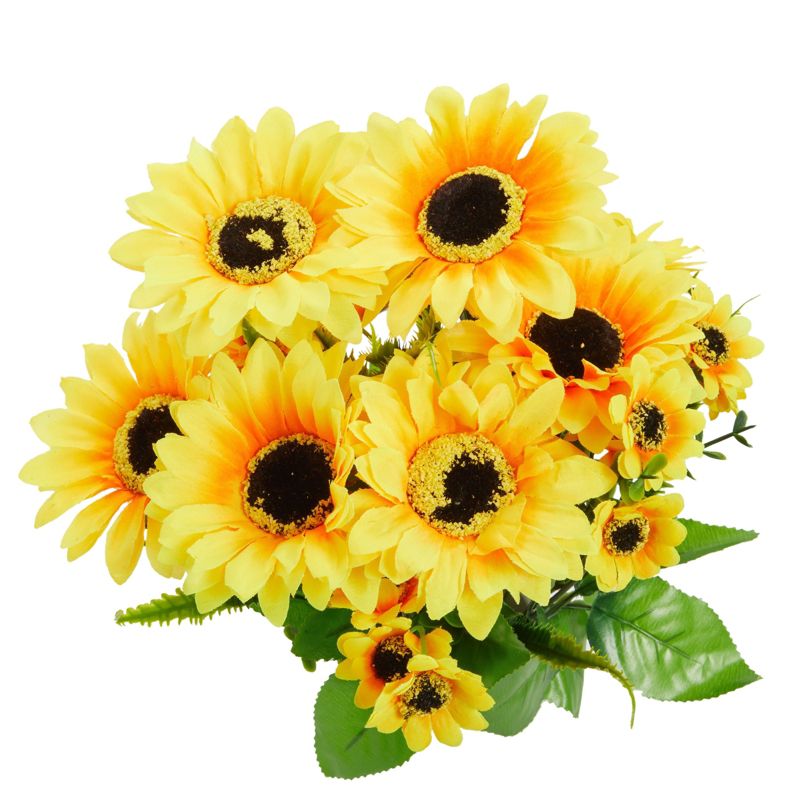 Juvale 2 Bunches Artificial Sunflowers for Decoration, Centerpieces, Wedding Decor, Floral Arrangements, Yellow, 13.5 in, 1 of 10