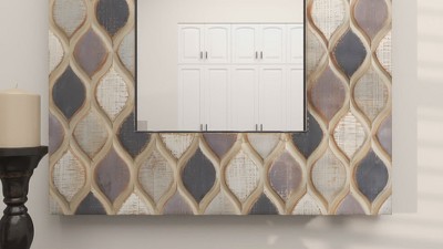 Beige Farmhouse Wood Wall Mirror with Diamond Pattern 28" x 40"