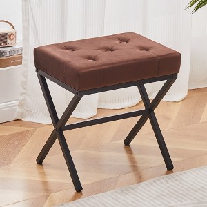ChicFurnit Ottomans and Benches Ottoman Foot Stool Tufted Vanity Stool with Metal X Leg for Living Room, Brown, 16.93"*12.99"*6.5" - 1 of 4
