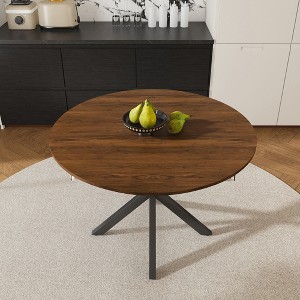42" Round Dining Table for 6, Wooden Retractable Kitchen Table with Metal Base, Modern Circular Dinner Table for Kitchen Dining Room - 1 of 4