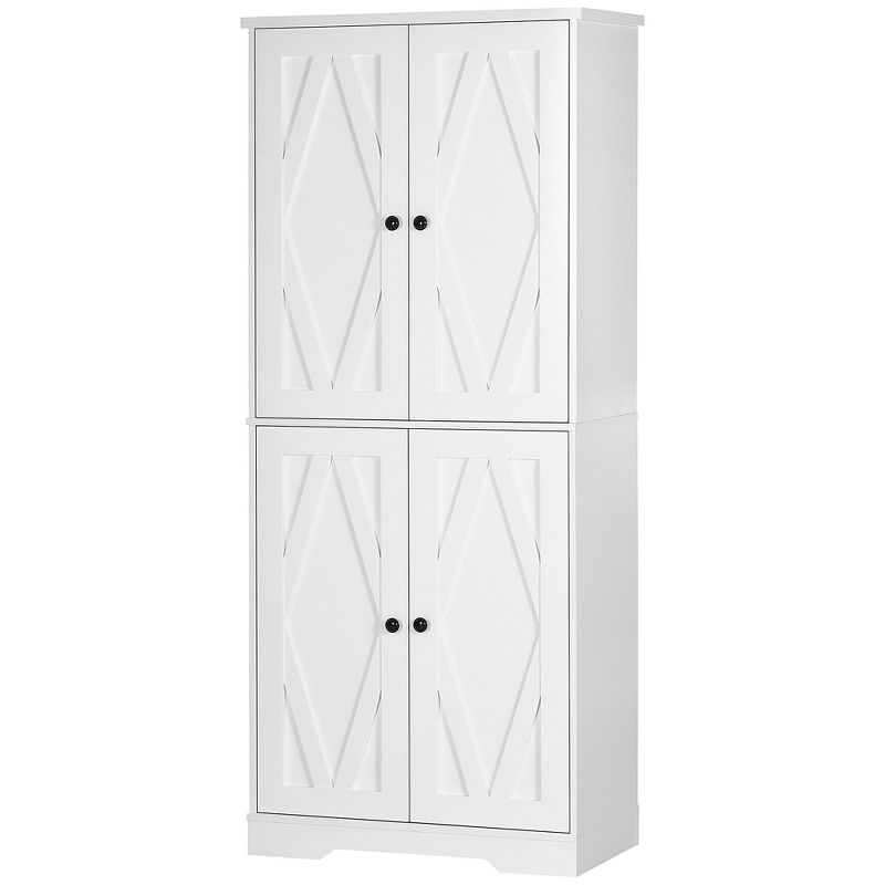 HOMCOM 70.75" Farmhouse Tall Kitchen Pantry Storage Cabinet, Freestanding Cabinets with Doors and Shelves, Kitchen Shelf Storage with 4 Tiers, White, 4 of 7