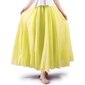 Women's Bohemian Cotton Linen Maxi Skirt - Long Flowy Casual for Summer Beach Holiday Light Yellow - 1 of 4