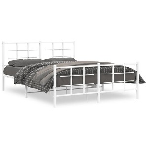 vidaXL White Steel Metal Bed Frame-Double Bed with Headboard/Footboard-81.5" x61.4 x35.4 | Modern Bedroom Furniture - 1 of 4