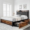 coucheta Bed Frame with Storage Linen Upholstered Headboard, 4 Drawers Charging Station - 3 of 4