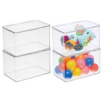 Sintuff 4 Pack Toy Storage Organizers Bins with Lid, Plastic Stackable  Storage Box with Handle Design, Brick Shaped Toy Containers for Organizing