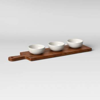 4pc Wood Cutting Board and Ceramic Bowl Set - Threshold™