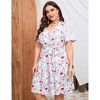 Plus Size Women's V Neck Short Sleeve Dress with Belt Flowy Casual Summer Day Dress - 4 of 4