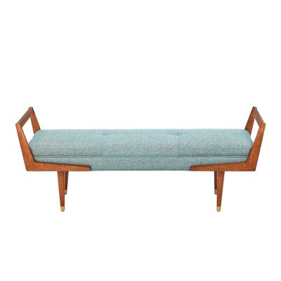 Boomerang Bench Blue/pecan: Solid Wood Frame, Polyester Upholstery, Mid ...