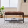 FONTOI 30.7" Upholstered Ottoman, Coffee Table Foot Rest with Wooden Open Storage Shelf for Living Room Entryway Hotel, Brown, 20.5"*17.7"*30.7" - 2 of 4