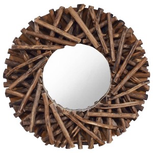 vidaXL Mirror Natural Wood Solid teak wood and glass Medium - 1 of 4