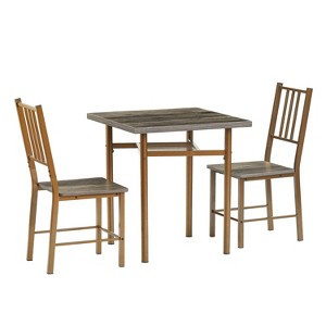 Dining Table Set for 2, Wooden Square Dining Table with 4 Legs 2 Metal Chair for Home Office Kitchen Dining Room - 1 of 4