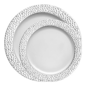 Smarty Had A Party White w/ Silver Rim Plastic Dinnerware Set - 40 Sets - 1 of 4