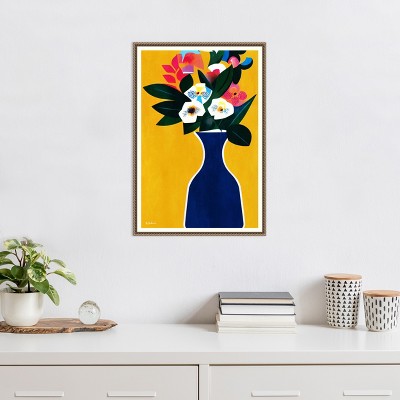 Sunshine Flowers Abstract Canvas Print with Bronze Frame