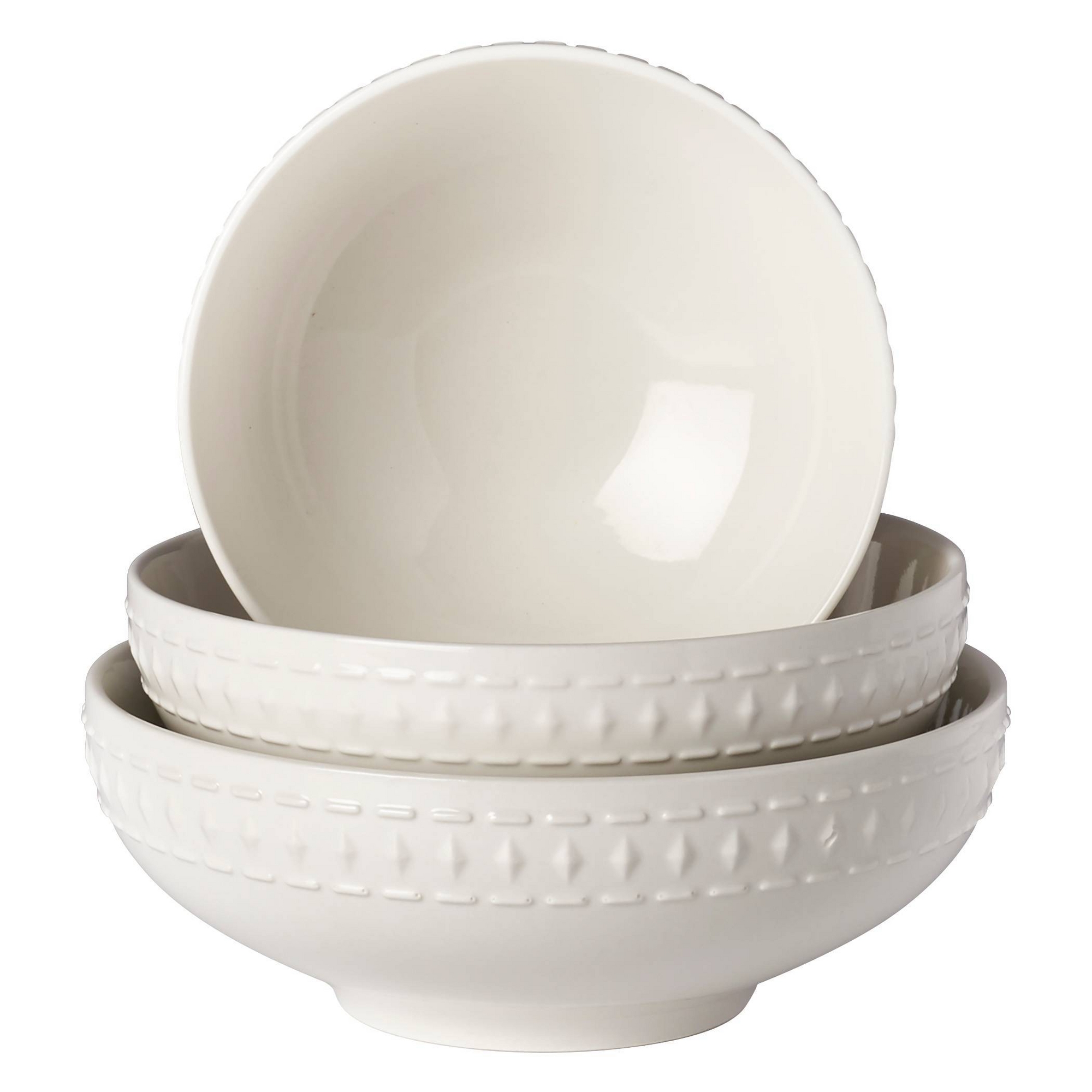 3pc Porcelain Bloom Serving Bowls - Tabletops Gallery: Round, 10.5" White, Dishwasher & Microwave Safe, 10 Volume Capacity