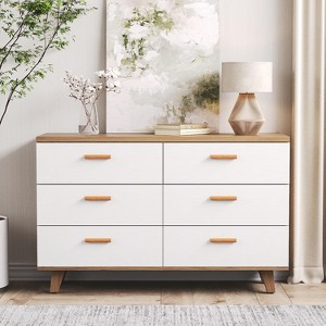Angel Sar 6 Drawer White Dresser, Wood Storage Organizer , Modern Drawer Chest for Nursery, Living Room, Hallway, Kids Bedroom, White - 1 of 4